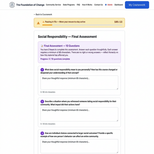 The Foundation of Change platform showing idle detection in action